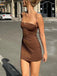 Simple Brown Spaghetti Strap Square Women Mini Party Homecoming Dresses,HM255