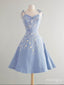 New Arrival Blue Appliqued Spaghetti Strap A-Line Women Mini Party Homecoming Dresses,HM252