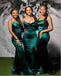 Simple Dark Green Spaghetti Strap Mermaid Satin Bridesmaid Dresses Online, BL124