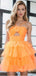 Cute Orange Strapless Flower Empire Tulle A-Line Women Mini Party Homecoming Dresses,HM263