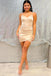 Satin Cozy Champagne Sweetheart Spaghetti Strap Women Mini Party Homecoming Dresses,HM261