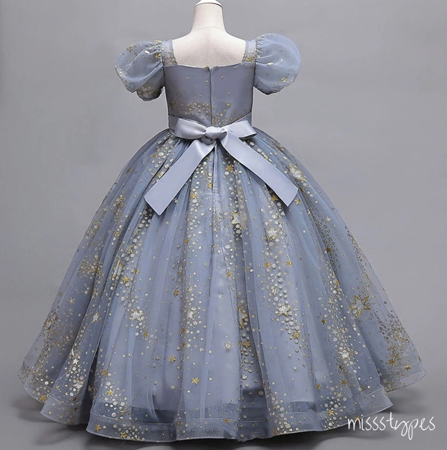 Charming Sliver Sparkly Appliqued A-Line Tulle Elegant Little Flower Girl Dresses, ET41