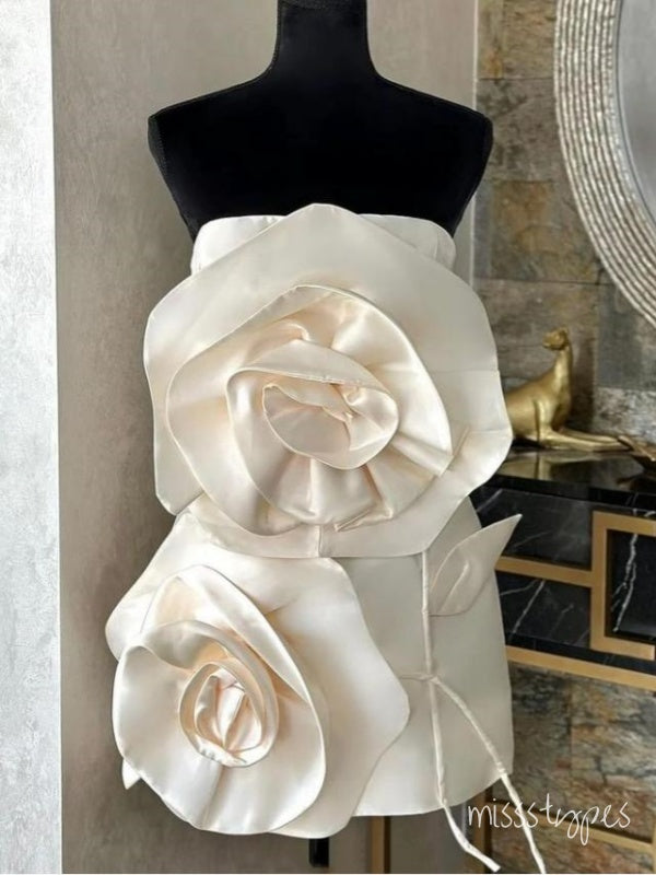 Luxurious White Flower Strapless Women Mini Party Homecoming Dresses,HM241