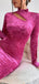 Vintage Rose Pink Full Sleeve High-Neck Cut-Out Women Mini Party Homecoming Dresses,HM256