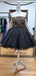 Elegant A-Line Tulle Black Appliqued Beading Women Mini Party Homecoming Dresses,HM259