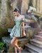 Word Shoulder Sage-Green Empire Ruffle Mini New Arrival Homecoming Dresses,HM141