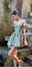 Word Shoulder Sage-Green Empire Ruffle Mini New Arrival Homecoming Dresses,HM141