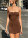 Simple Brown Spaghetti Strap Square Women Mini Party Homecoming Dresses,HM255