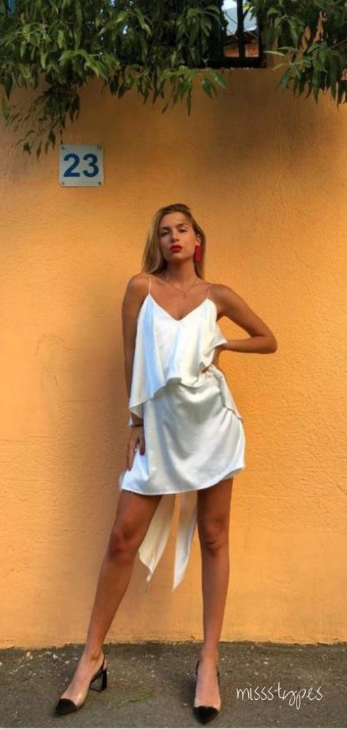 Cozy Halter Pleat White Women Mini Party Homecoming Dresses,HM240