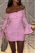 Pink Sexy Off Shoulder Bodycon Flower Women Mini Party Homecoming Dresses,HM253