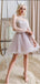 Princess Pink Tulle Pearl A-Line Full Sleeve Women Mini Party Homecoming Dresses,HM243