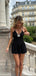 Sexy Black V-Neck Spaghetti Strap Women Mini Party Homecoming Dresses,HM244