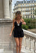 Sexy Black V-Neck Spaghetti Strap Women Mini Party Homecoming Dresses,HM244