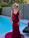 Elegant V-neck Spaghetti Strap Backless Mermaid Unique Long Prom Dress Ideas, Evening Party Dresses,ZX575
