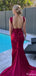 Elegant V-neck Spaghetti Strap Backless Mermaid Unique Long Prom Dress Ideas, Evening Party Dresses,ZX575
