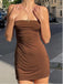 Simple Brown Spaghetti Strap Square Women Mini Party Homecoming Dresses,HM255