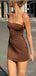 Simple Brown Spaghetti Strap Square Women Mini Party Homecoming Dresses,HM255