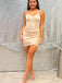 Satin Cozy Champagne Sweetheart Spaghetti Strap Women Mini Party Homecoming Dresses,HM261