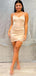 Satin Cozy Champagne Sweetheart Spaghetti Strap Women Mini Party Homecoming Dresses,HM261