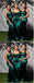 Simple Dark Green Spaghetti Strap Mermaid Satin Bridesmaid Dresses Online, BL124