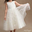 Beautiful Off-White Appliqued A-Line Tulle Long Little Flower Girl Dresses, ET20