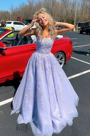 Pretty Purple A-line Spaghetti Straps Maxi Long Prom Evening Party Dresses,ZX414