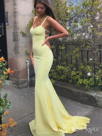 Designed Yellow Mermaid Spaghetti Strap Floor-Length Fashion Prom Dresses,ZX160