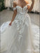 Gorgeous White Off Shoulder Appliqued Flower Sweep Trailing Long Mermaid Wedding Dresses HS56