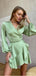 Classy Mint-Green Full Sleeve Pleat Mini Women Homecoming Dresses,HM97