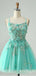 Green Beautiful Spaghetti Strap Tulle Appliqued A-Line Mini Homecoming Dresses, HM80