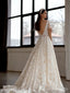 Elegant White V-Neck Full Sleeve Appliqued Long A-Line Wedding Dresses HS42