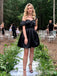 Alluring Black Off Shoulder Ball Gown Sweetheart Mini Homecoming Dresses, HM23