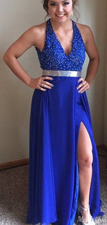 Gorgeous Halter V-neck A-line Long Prom Dress Ideas, Evening Party Dresses,ZX1191