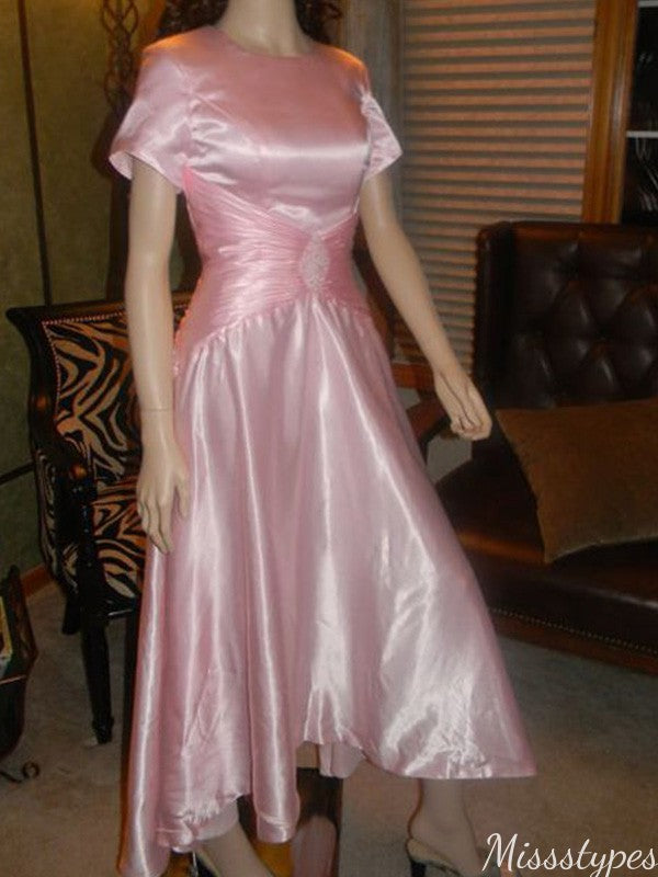 Casual Short Sleeves A-line Long Prom Dress Ideas, Evening Party Dresses,ZX1193