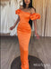 Women Sexy Sunset Orange Off Shoulder Bodycon Mermaid Long Prom Dresses ZX20