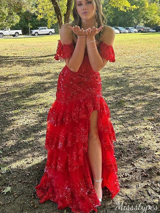 Gorgeous Off-shoulder Sheath Lace Long Prom Dress Ideas, Evening Party Dresses,ZX580