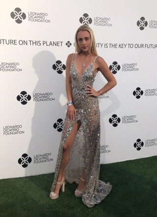 Sexy Sparkly See Through Sweetheart Side Slit V-Neck Mermaid Long Prom Evening Dress,ZX317