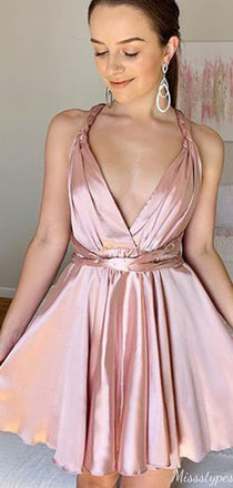 Elegant Halter V-neck A-line Short Mini Homecoming Dress,HM613