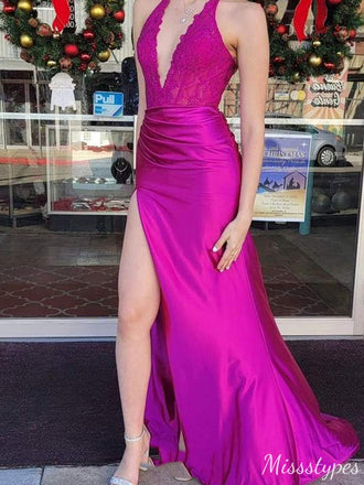 Sexy V-neck Halter Mermaid Long Prom Dress Ideas, Evening Party Dresses,ZX582