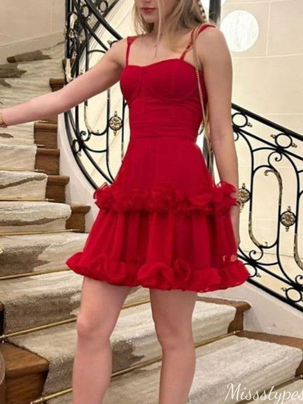 Elegant Spaghetii Strap A-line Short Mini Homecoming Dress,HM616