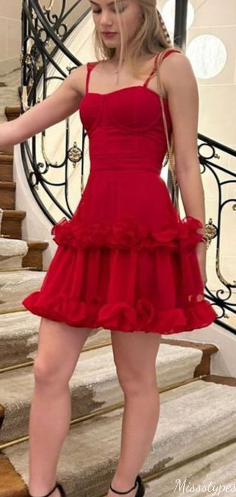 Elegant Spaghetii Strap A-line Short Mini Homecoming Dress,HM616