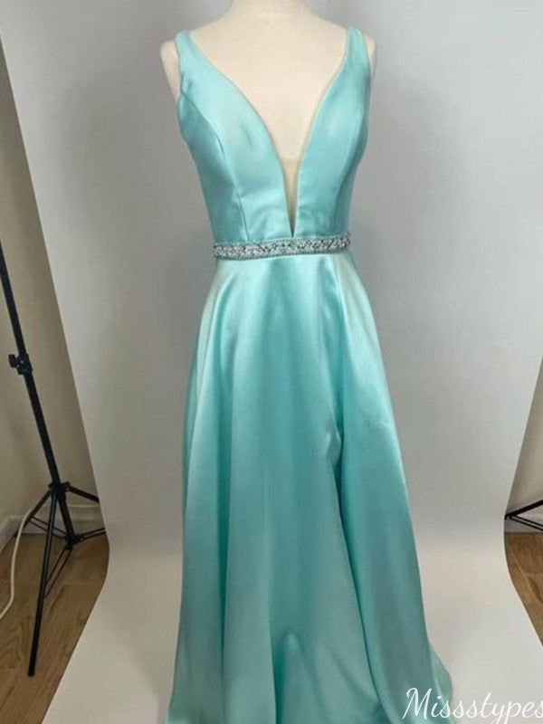 Elegant V-neck A-line Long Prom Dress Ideas, Evening Party Dresses,ZX1207