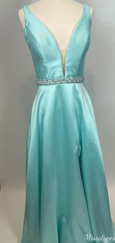 Elegant V-neck A-line Long Prom Dress Ideas, Evening Party Dresses,ZX1207