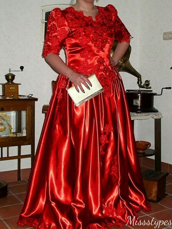 Gorgeous Short Sleeves A-line Long Prom Dress Ideas, Evening Party Dresses,ZX1216