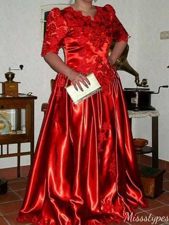 Gorgeous Short Sleeves A-line Long Prom Dress Ideas, Evening Party Dresses,ZX1216