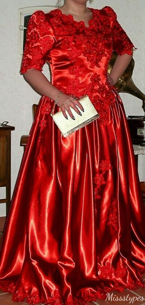 Gorgeous Short Sleeves A-line Long Prom Dress Ideas, Evening Party Dresses,ZX1216