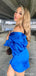 Vintage Women Blue Fashion Off Shoulder V-Neck Mini Homecoming Dresses, HM69