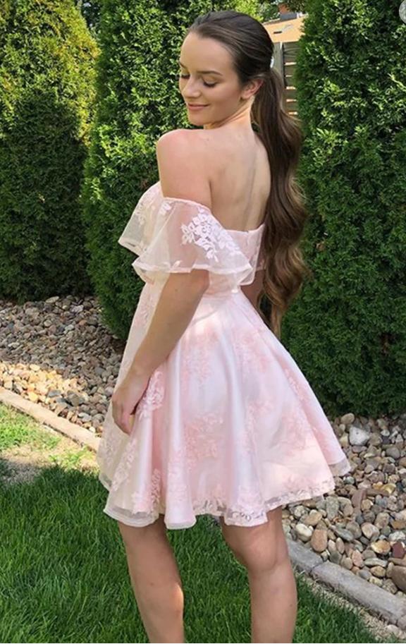 Lace Elegant Pink Word Shoulder Appliqued Empire Mini New Arrival Homecoming Dresses,HM124