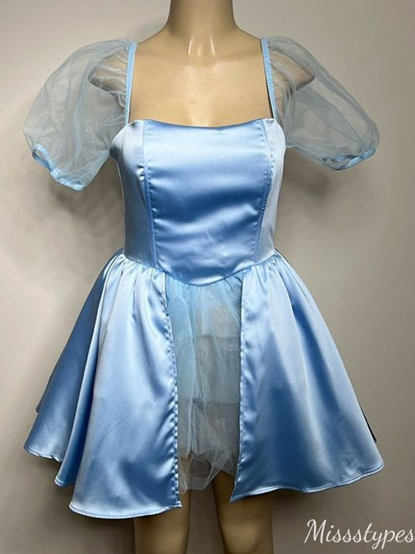 Elegant Short Sleeves A-line Short Mini Homecoming Dress,HM625
