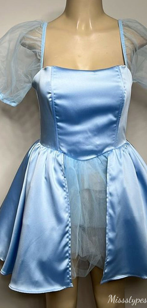 Elegant Short Sleeves A-line Short Mini Homecoming Dress,HM625